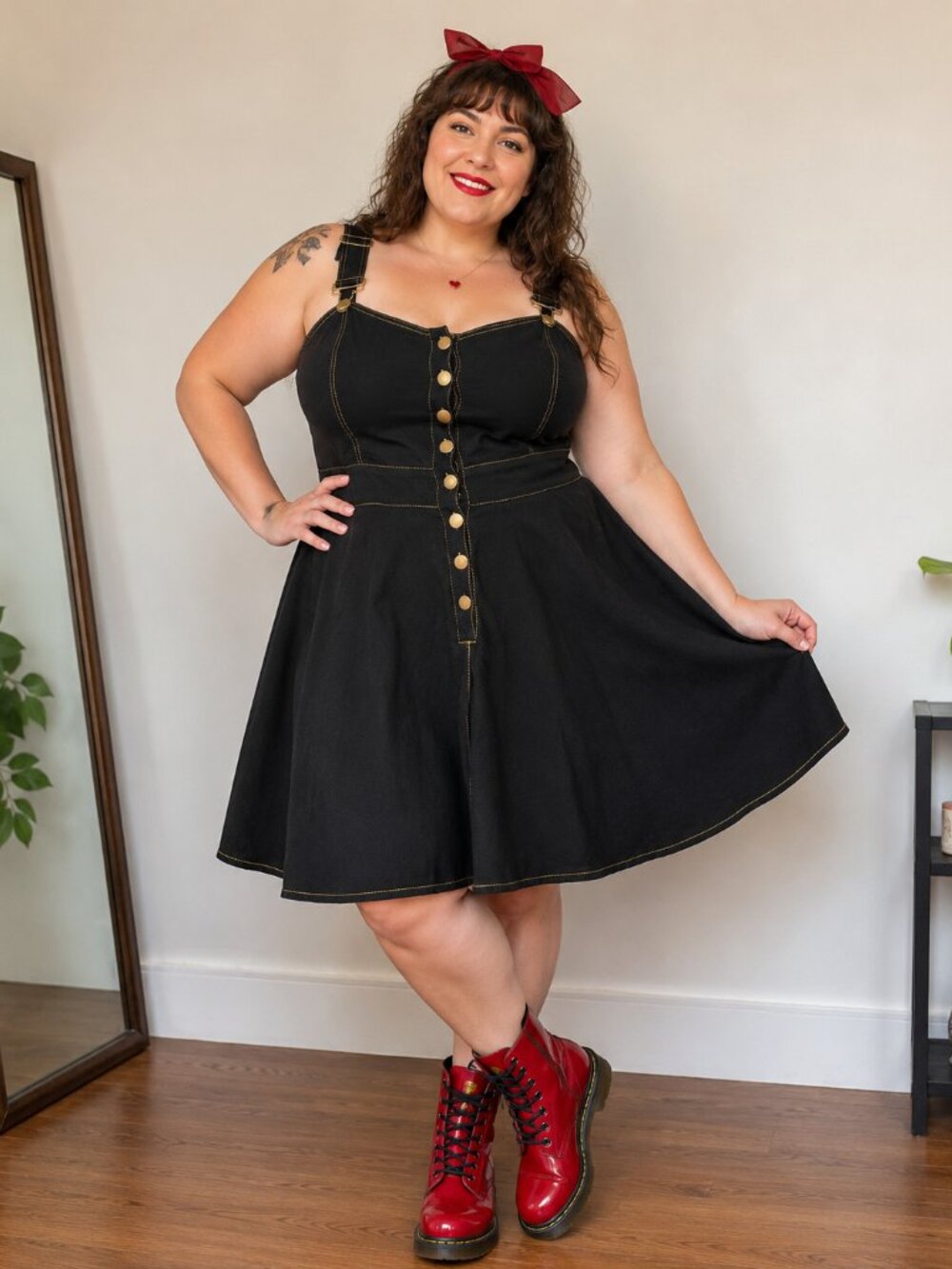 Unique Vintage Black Contrast Stitch Button Front Dress 3X / 20 Plus Retro CUTE
